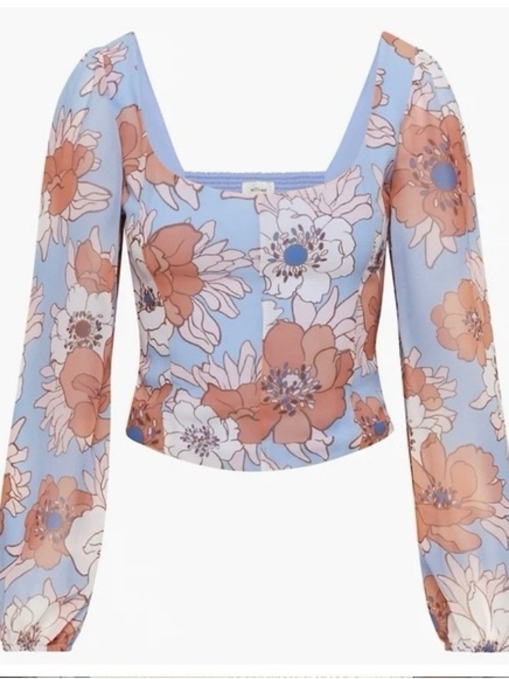 Wilfred Blue Floral Square-Neck Long Sleeve Top